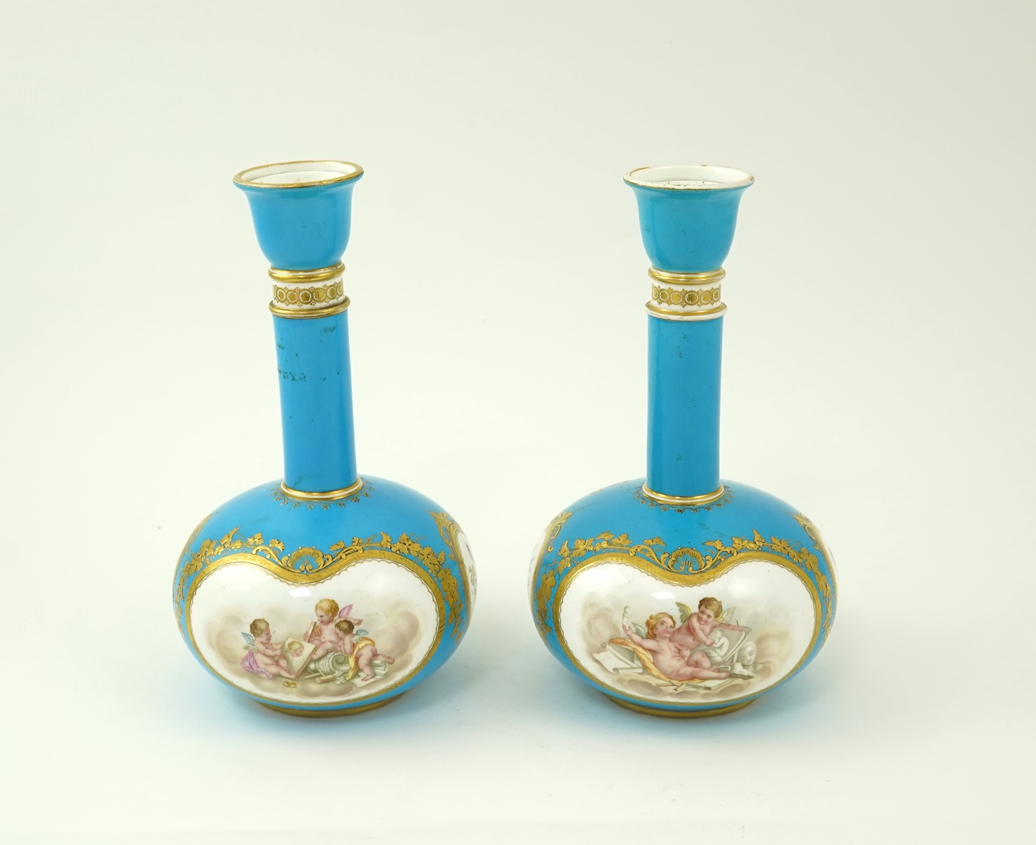 A pair of Coalport bottle vases, in Sevres style, c.1870